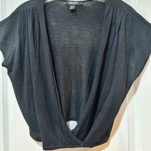 DKNY 100% Silk Front Bottom Snap,  Short Flutter Sleeve Cardi, Size: M